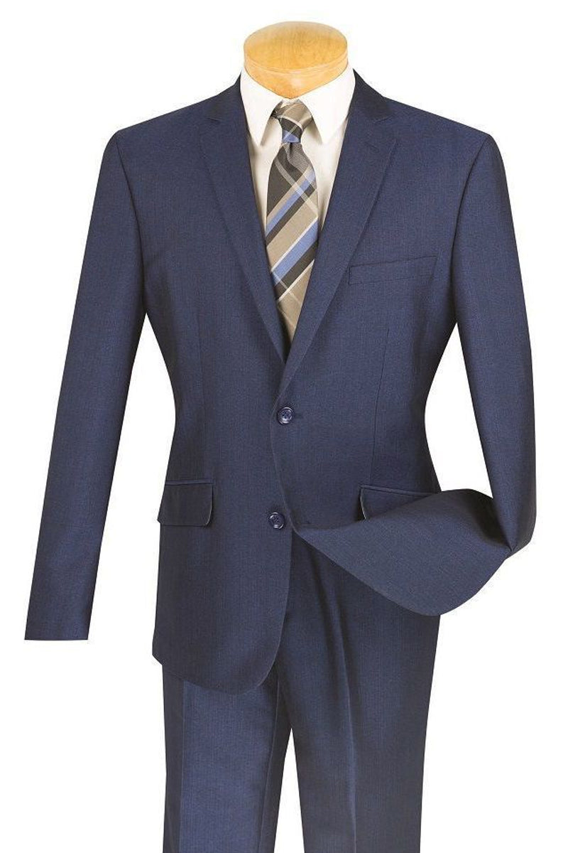 Blue Slim Fit Men's Travel Suit - Textured Stretch Fabric - 36 Short