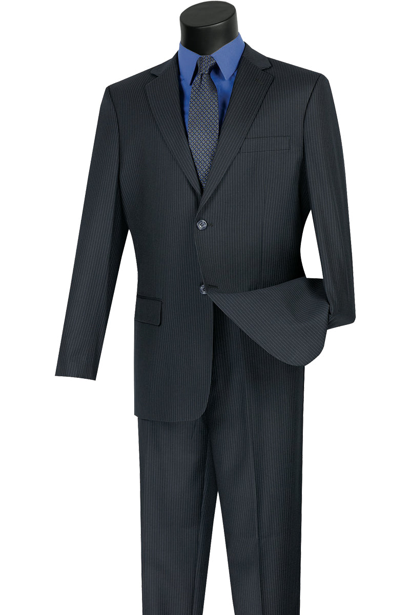 Mens 2 Button Wool Blend Pinstripe Suit in Navy - 36 Short