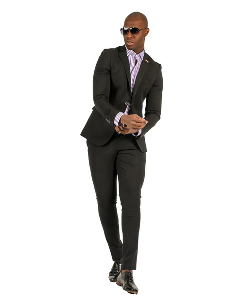 Stretch Fabric - "Black" Light Weight Suit - Slim Fitted Suit "Style #"
