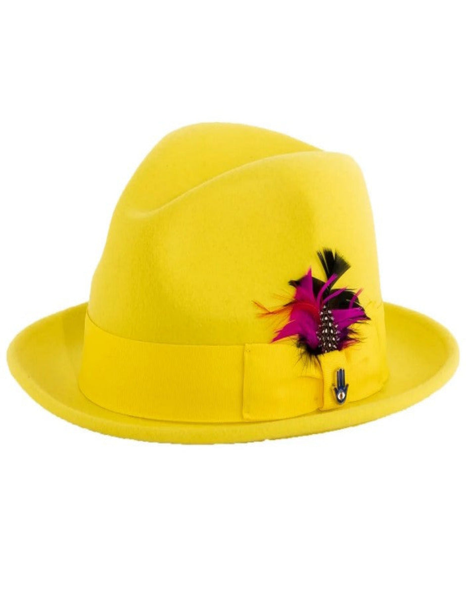 Yellow Dress Hat 1920s Fedora Style - Mens Narrow Brim Crushable Wool Dress Hat Trilby Fedora in Yellow - S