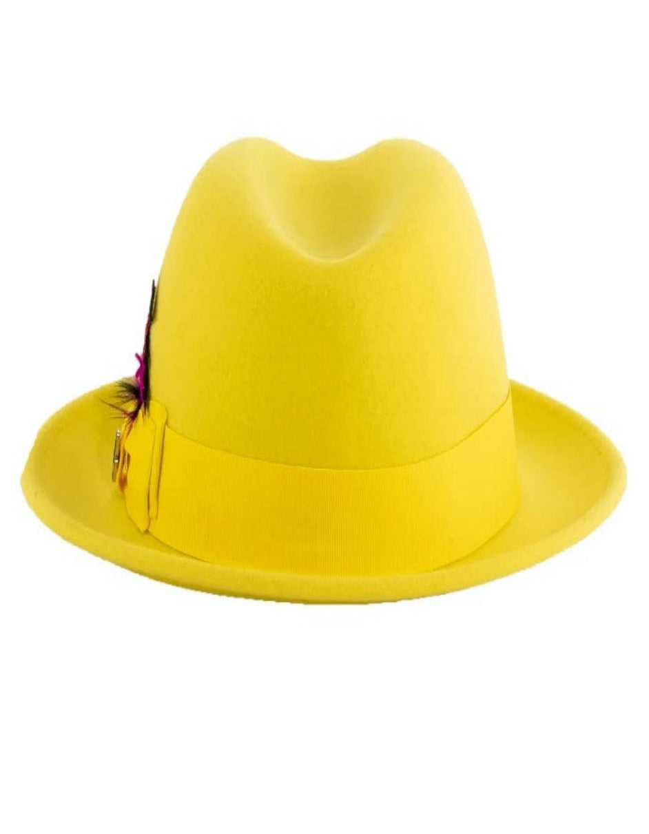 Yellow Dress Hat 1920s Fedora Style - Mens Narrow Brim Crushable Wool Dress Hat Trilby Fedora in Yellow - S