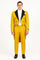 Mens Yellow Tailcoat Tuxedo with Black Lapel and Brocade Detailing – Formal Vintage Style Suit