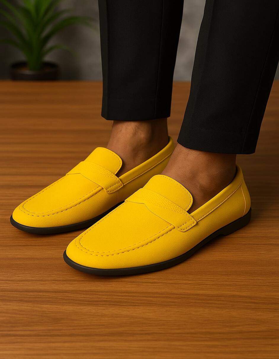 Men's Yellow Suede Loafers – Casual Slip-On Moccasin Driving Shoes - 6.5 Standard / D / Medium