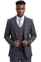 Men's Stacy Adams One Button Peak Lapel Double Breasted Vest Suit in Charcoal Grey Plaid