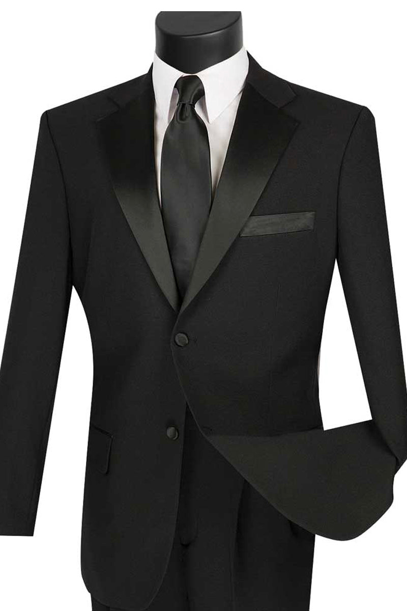 Mens Classic Fit 2 Button Poplin Tuxedo in Black - 36 Short