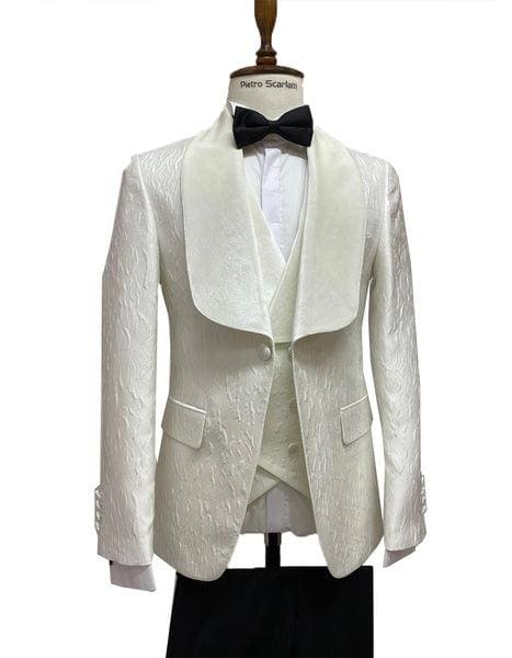 Cream Colored Suit - Cream Groomsmen Suit - Slim Flat Front Pants - Side Vents - Royal Blue