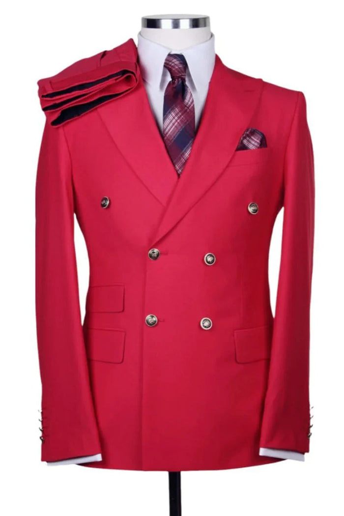 Best Mens Designer Modern Fit Double Breasted Wool Suit with Gold Buttons in Red - For Men  Fashion Perfect For Wedding or Prom 2026 or Business  or Church
