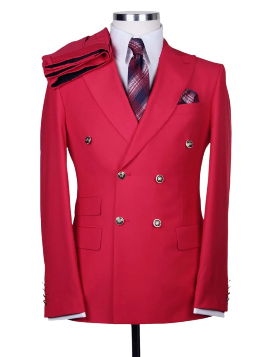Best Mens Designer Modern Fit Double Breasted Wool Suit with Gold Buttons in Red - For Men  Fashion Perfect For Wedding or Prom or Business  or Church