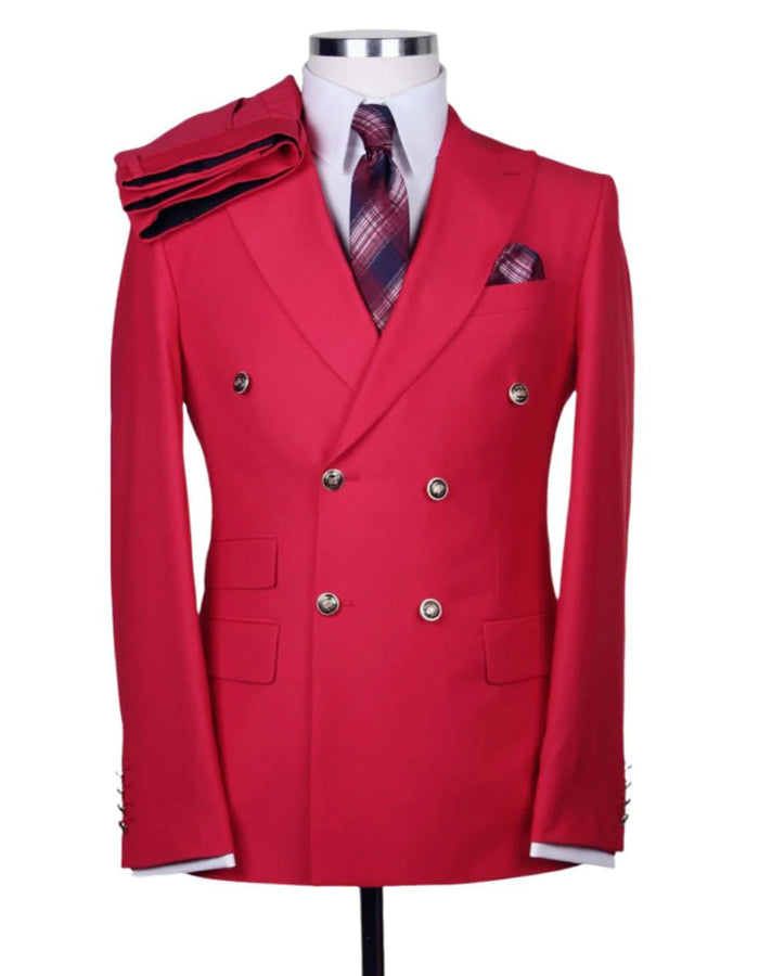 Mens Double breasted Suit - "Red" 1920s 1980s Style Peak Lapel Suits -Â  Back Side VentedÂ  Mens Designer Modern Fit Double Breasted Wool Suit with Gold Buttons in Red