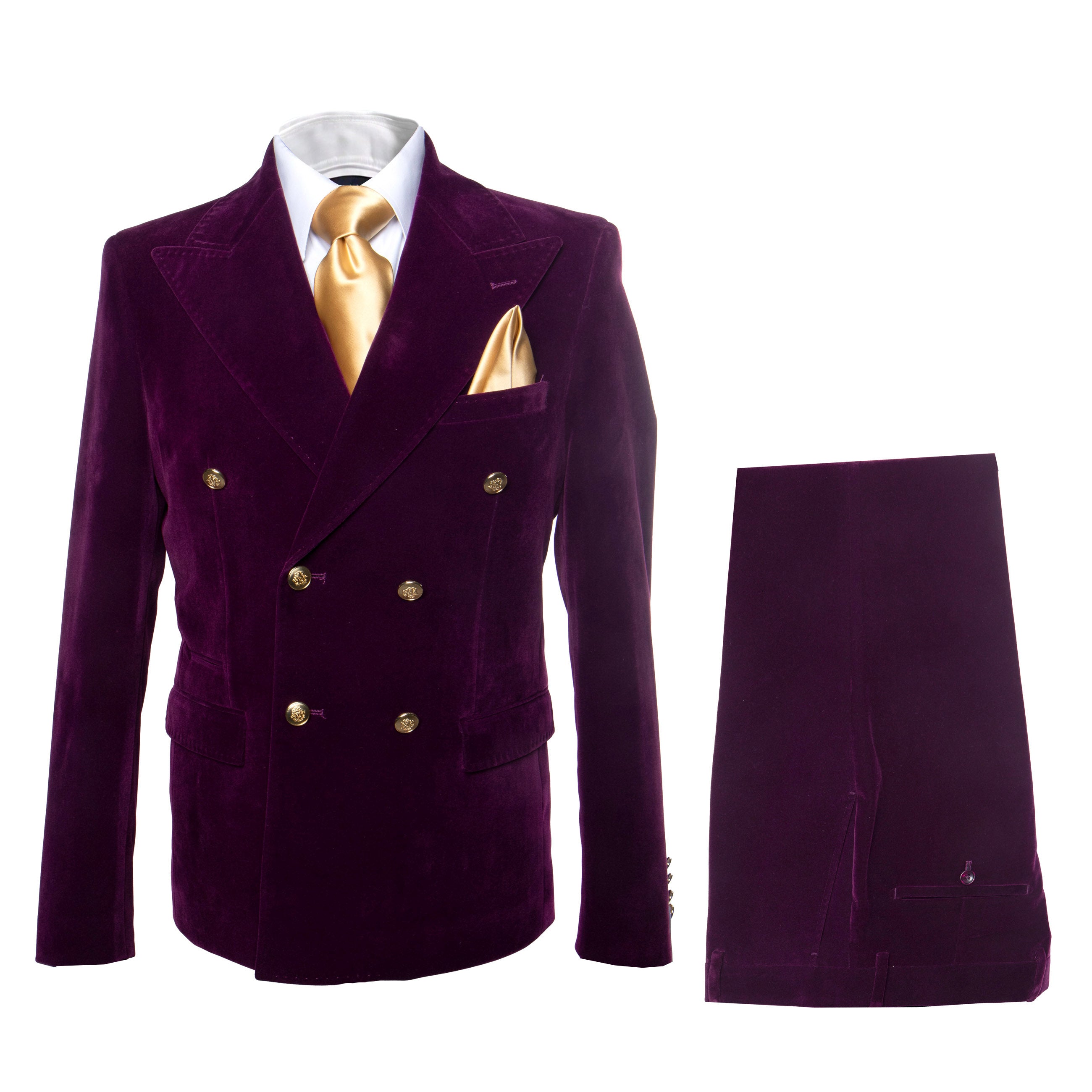 Men’s Rossi Man Zeus Purple Velvet Double Breasted Tuxedo Suit, Formal Wedding Prom Dinner Suit Set - 34 Short or Extra Small