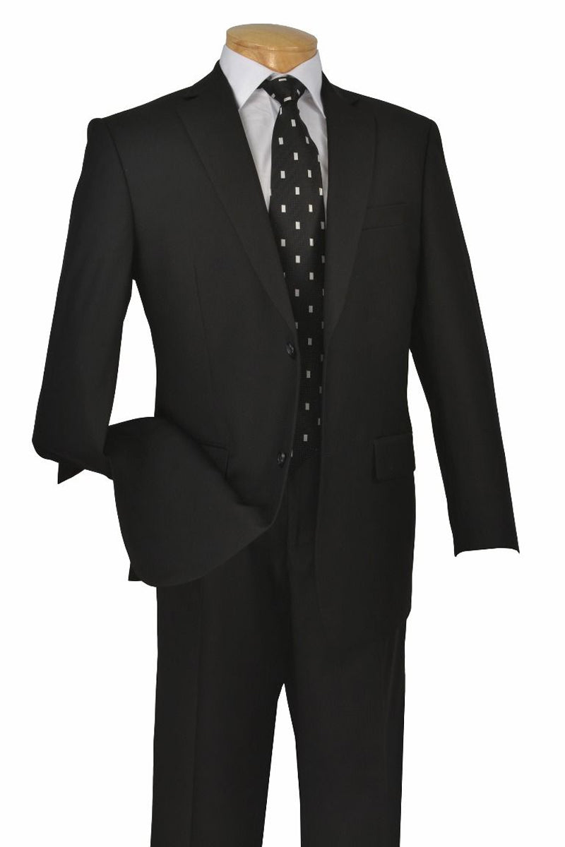 "Black Modern Fit Two Button Poplin Men's Suit - Contemporary Style"