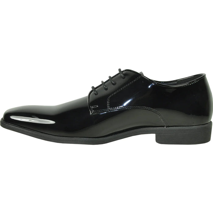 Bravo Mens Shiny Patent Plain Toe Tuxedo Dress Shoe in Black