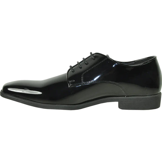 MENS SHINY PATENT PLAIN TOE DRESS SHOE IN BLACK