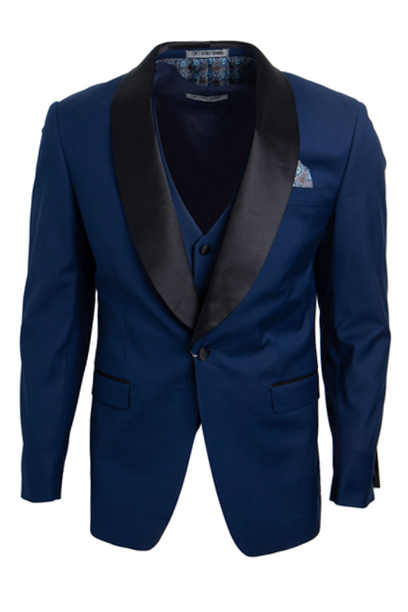 "Mens Stacy Adams Suit - Stacy Adams Suit Men's Vested Shawl Lapel Tuxedo - Indigo Blue" - 34 Regular