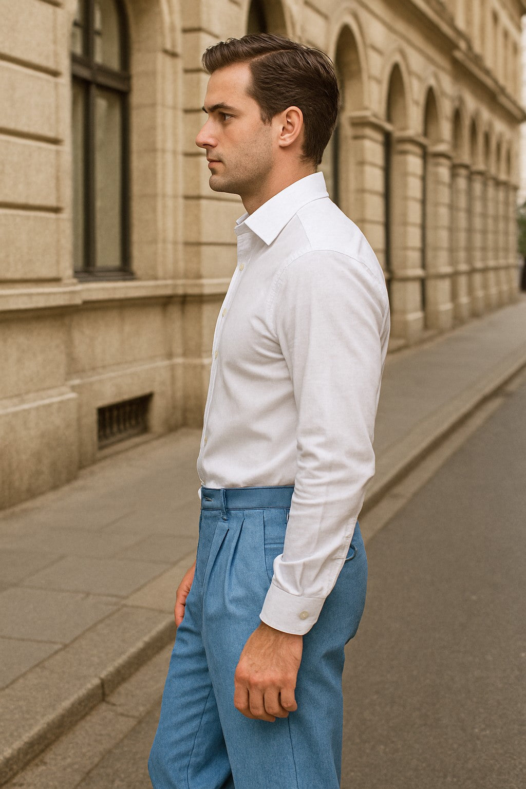 Zacchi Mens Dress Pleated Blue Slacks - Colorful Pants - dress size pants : 28 Unfinished bottom