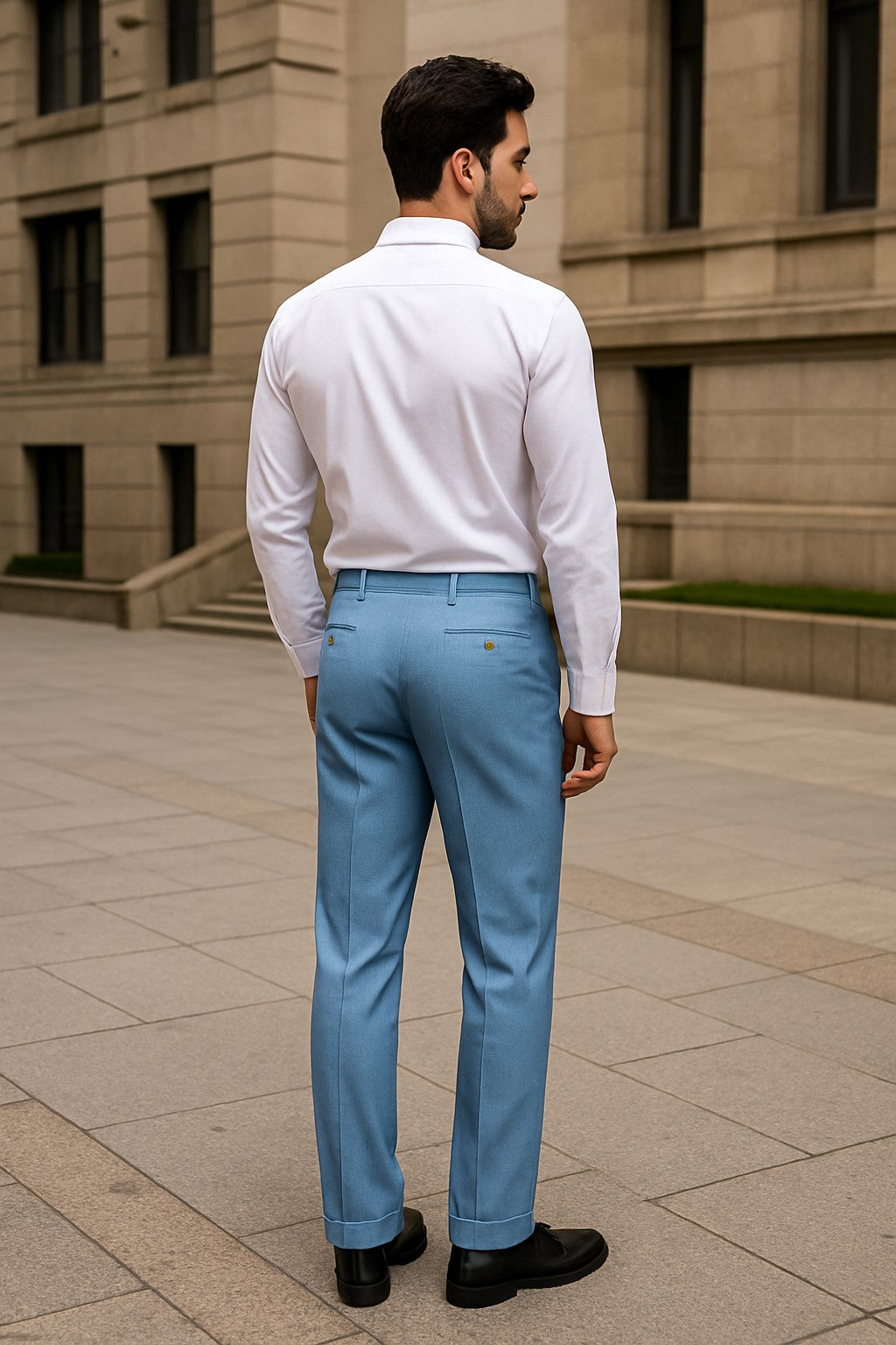 Zacchi Mens Dress Pleated Blue Slacks - Colorful Pants - dress size pants : 28 Unfinished bottom