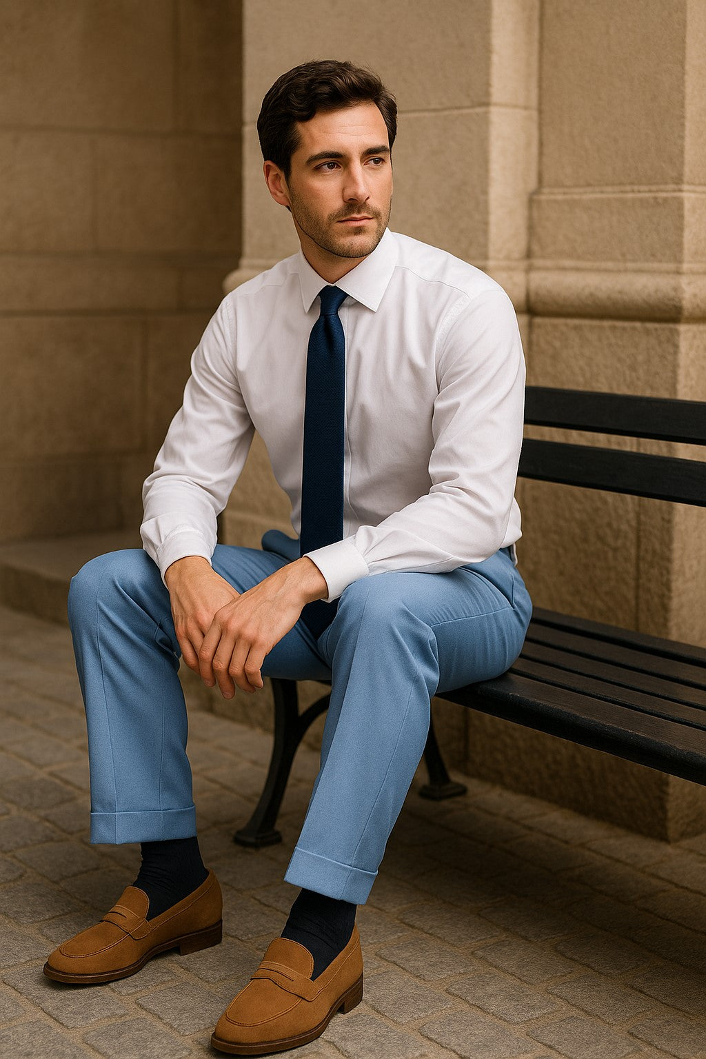 Zacchi Mens Dress Pleated Blue Slacks - Colorful Pants - dress size pants : 28 Unfinished bottom
