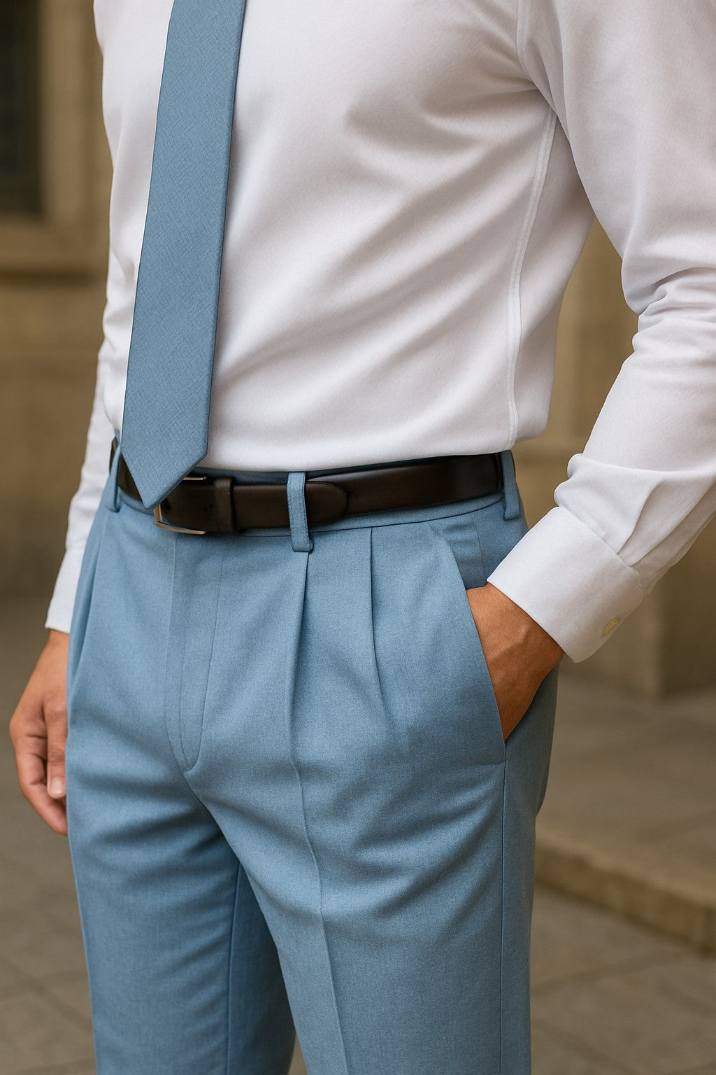 Zacchi Mens Dress Pleated Blue Slacks - Colorful Pants - dress size pants : 28 Unfinished bottom