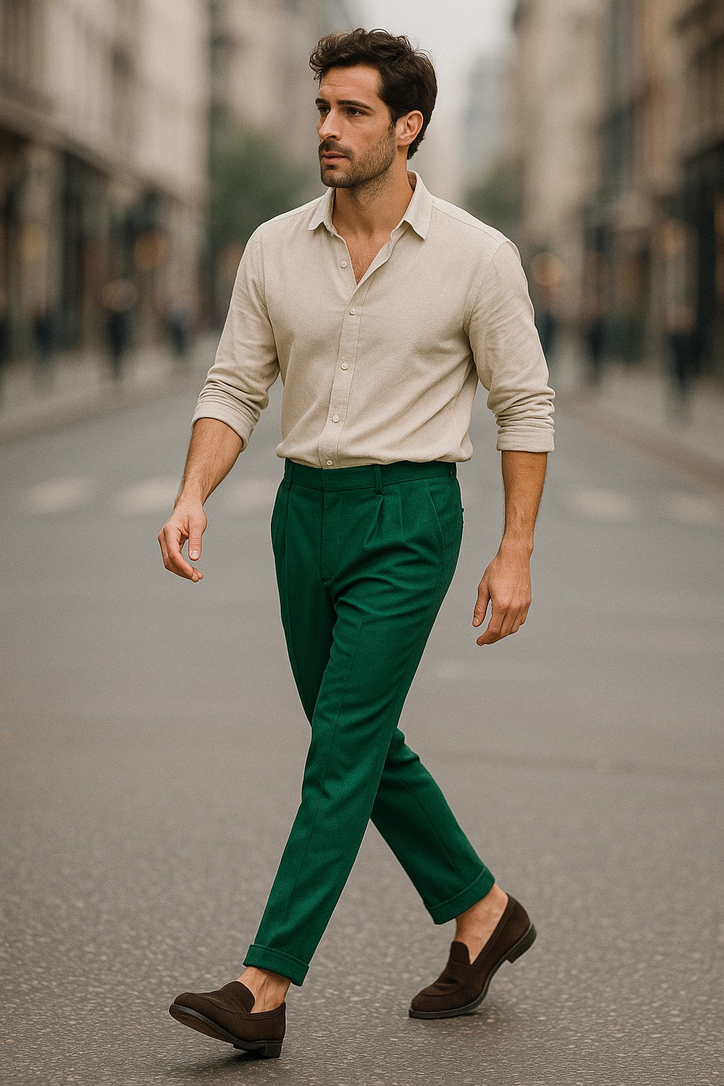 Zacchi Mens Dress Pleated Green Slacks - Colorful Pants - dress size pants : 28 Unfinished bottom