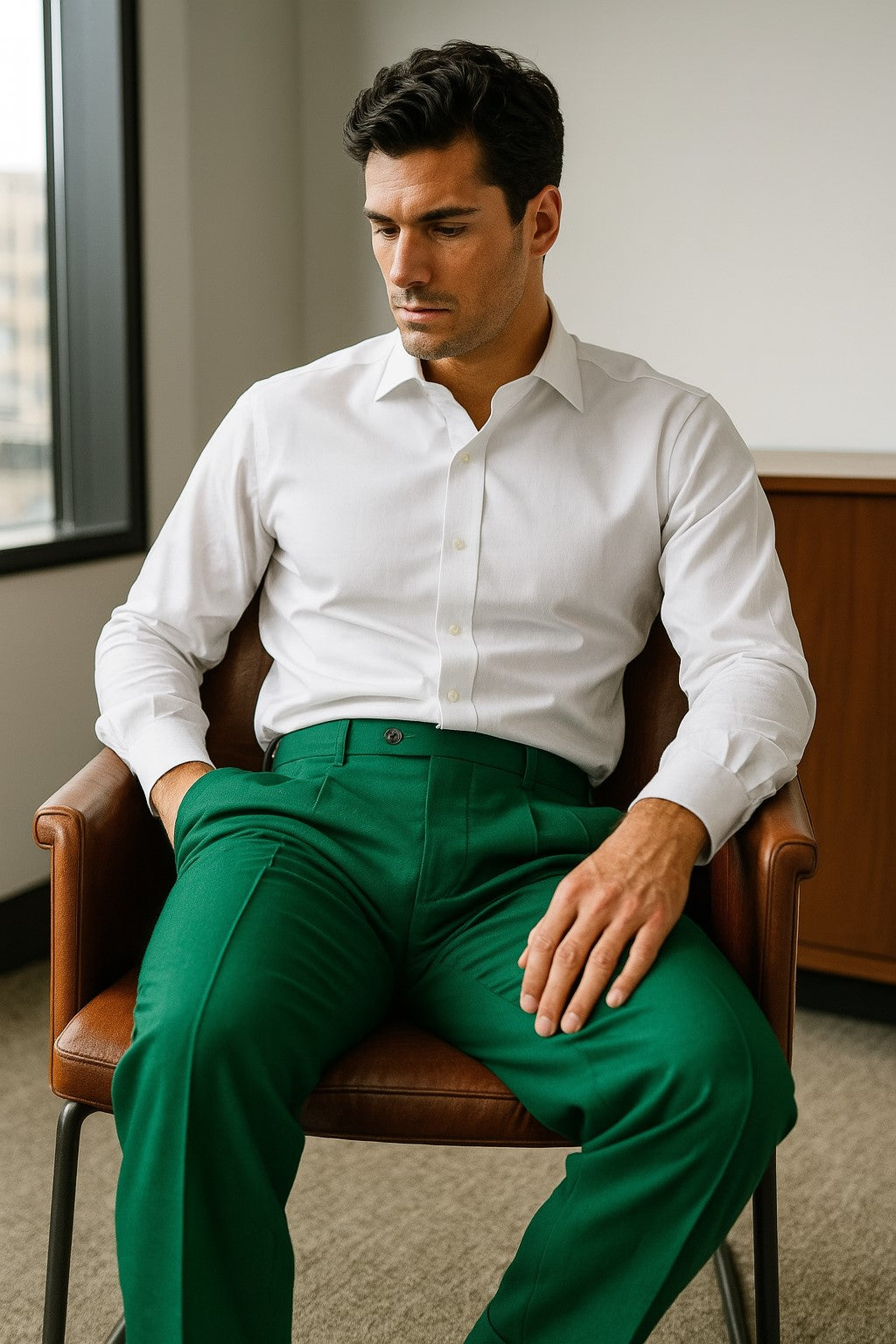 Zacchi Mens Dress Pleated Green Slacks - Colorful Pants - dress size pants : 28 Unfinished bottom