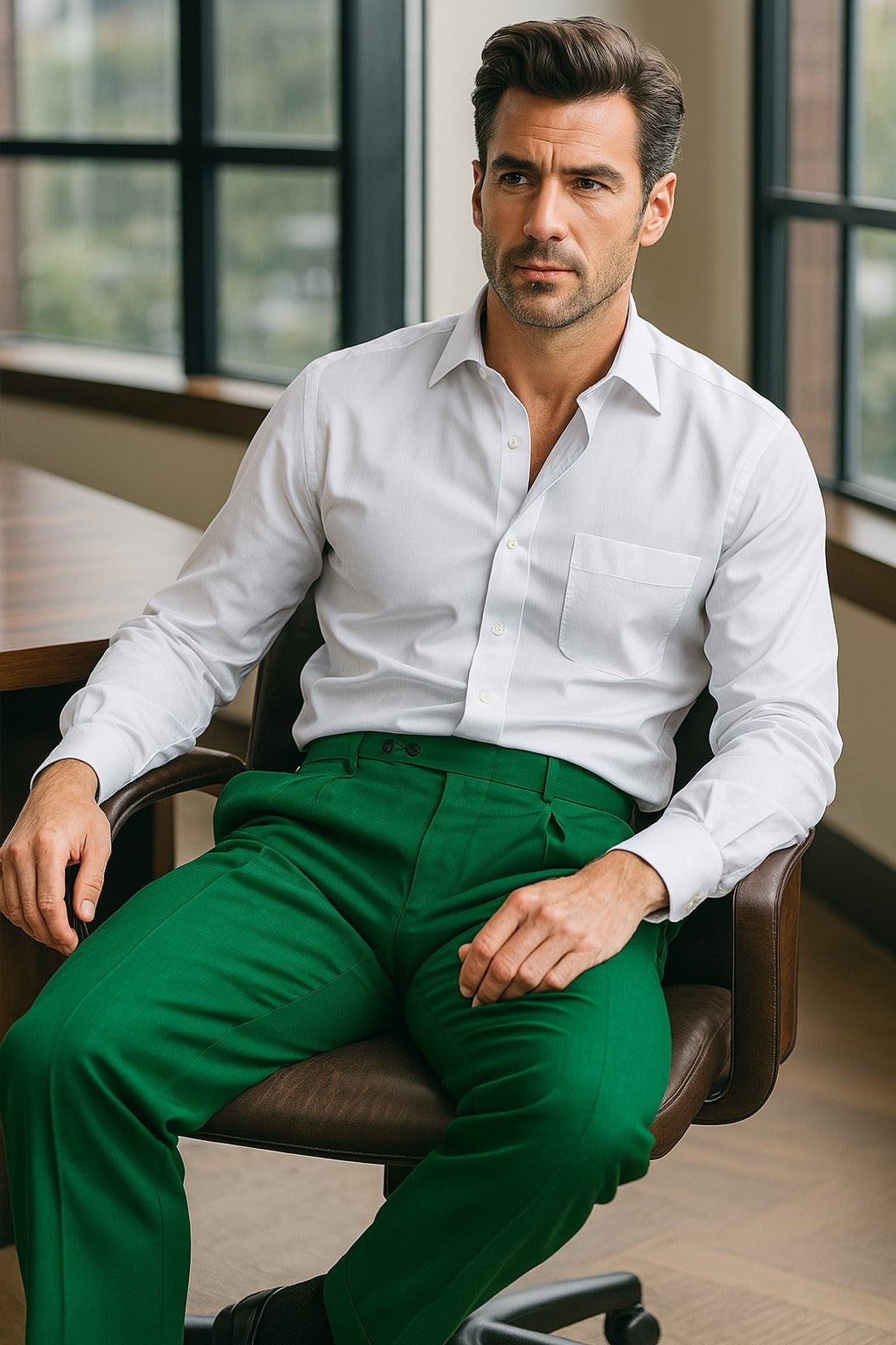 Zacchi Mens Dress Pleated Green Slacks - Colorful Pants - dress size pants : 28 Unfinished bottom