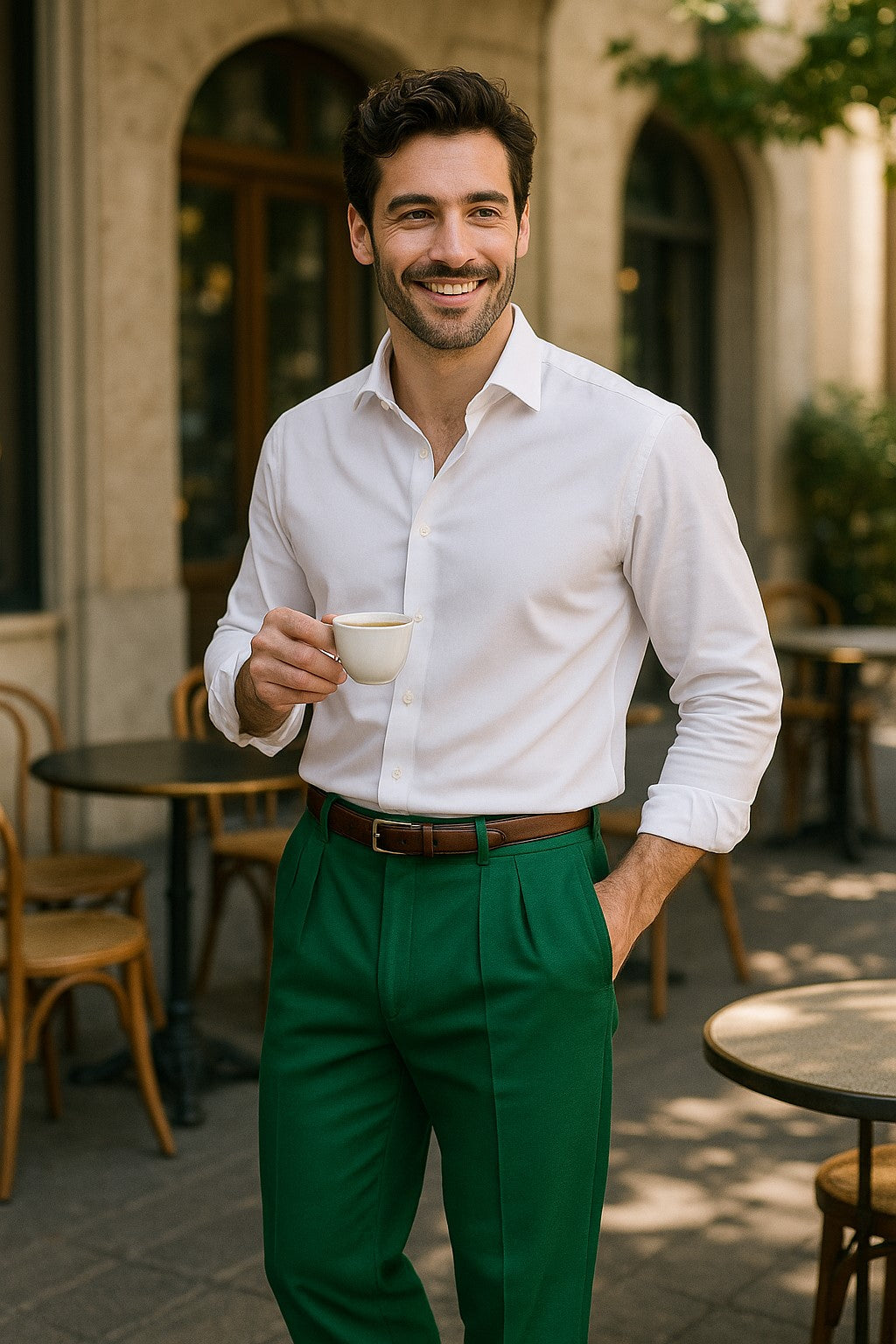 Zacchi Mens Dress Pleated Green Slacks - Colorful Pants