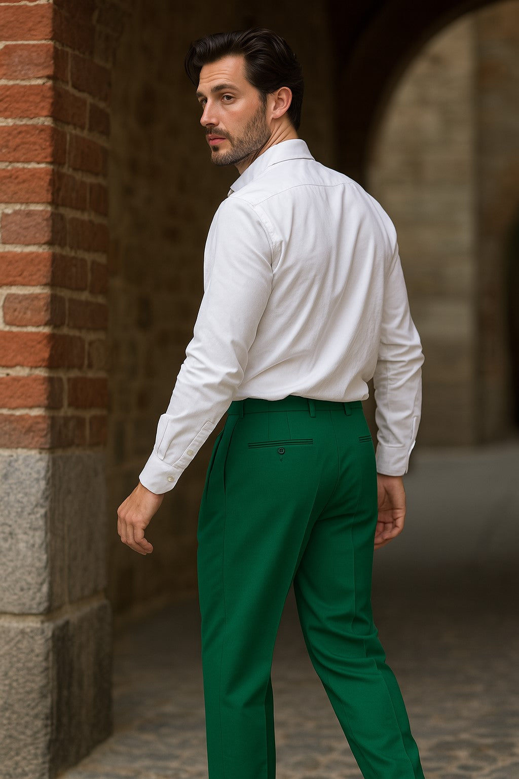 Zacchi Mens Dress Pleated Green Slacks - Colorful Pants - dress size pants : 28 Unfinished bottom
