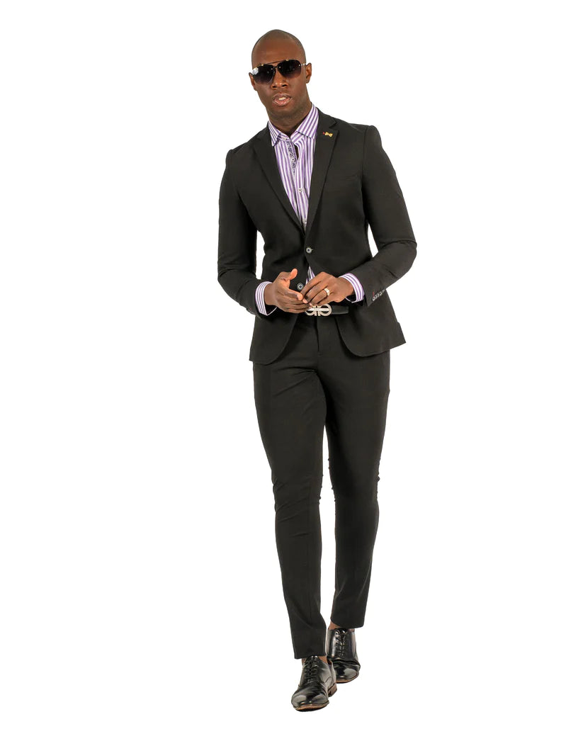 Stretch Fabric - "Black" Light Weight Suit - Slim Fitted Suit "Style #"