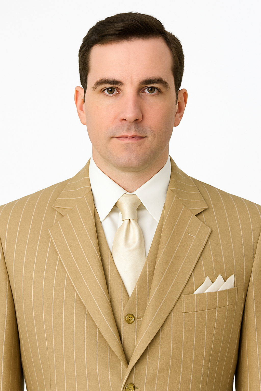 Beige Pinstripe Business Suit â€“ 3-Piece Professional Wear