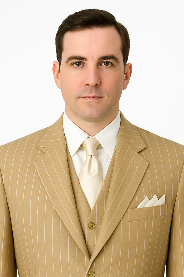 Beige Pinstripe Business Suit â€“ 3-Piece Professional Wear