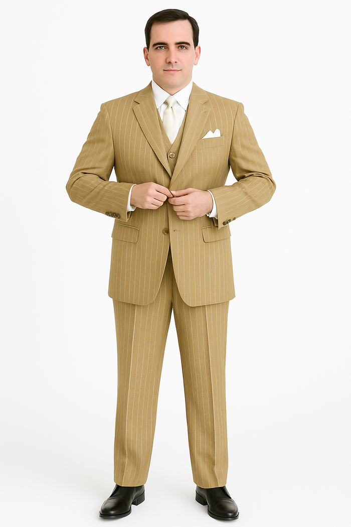 Beige Pinstripe Business Suit â€“ 3-Piece Professional Wear