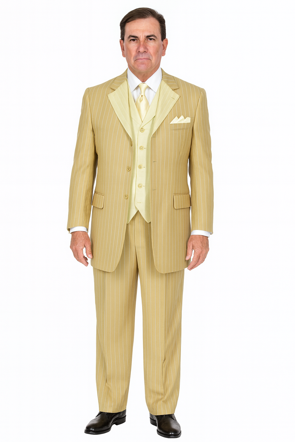 Beige Pinstripe Business Suit â€“ 3-Piece Professional Wear