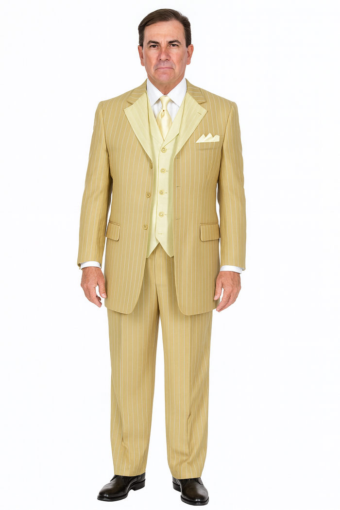 Beige Pinstripe Business Suit â€“ 3-Piece Professional Wear