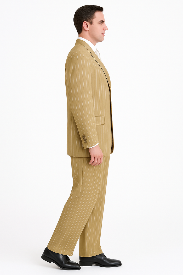 Beige Pinstripe Business Suit â€“ 3-Piece Professional Wear