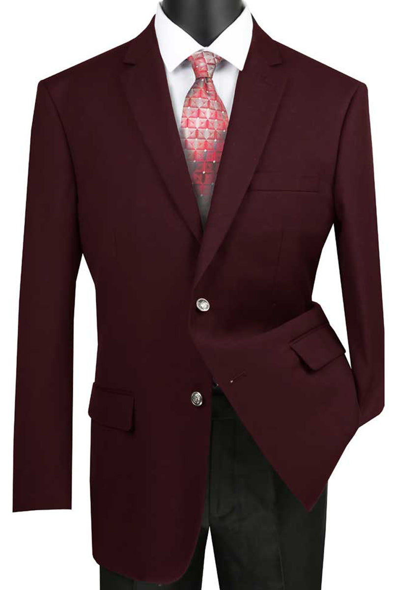 Mens Classic Wool Feel Blazer Sports Coat in Burgundy - XS