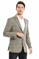"Men's Regular Fit Double Windowpane Plaid Blazer - Two Button Tan"