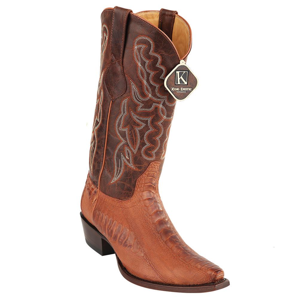 King Exotic Men's Ostrich Leg Grasso Western Snip Toe Boots - Black