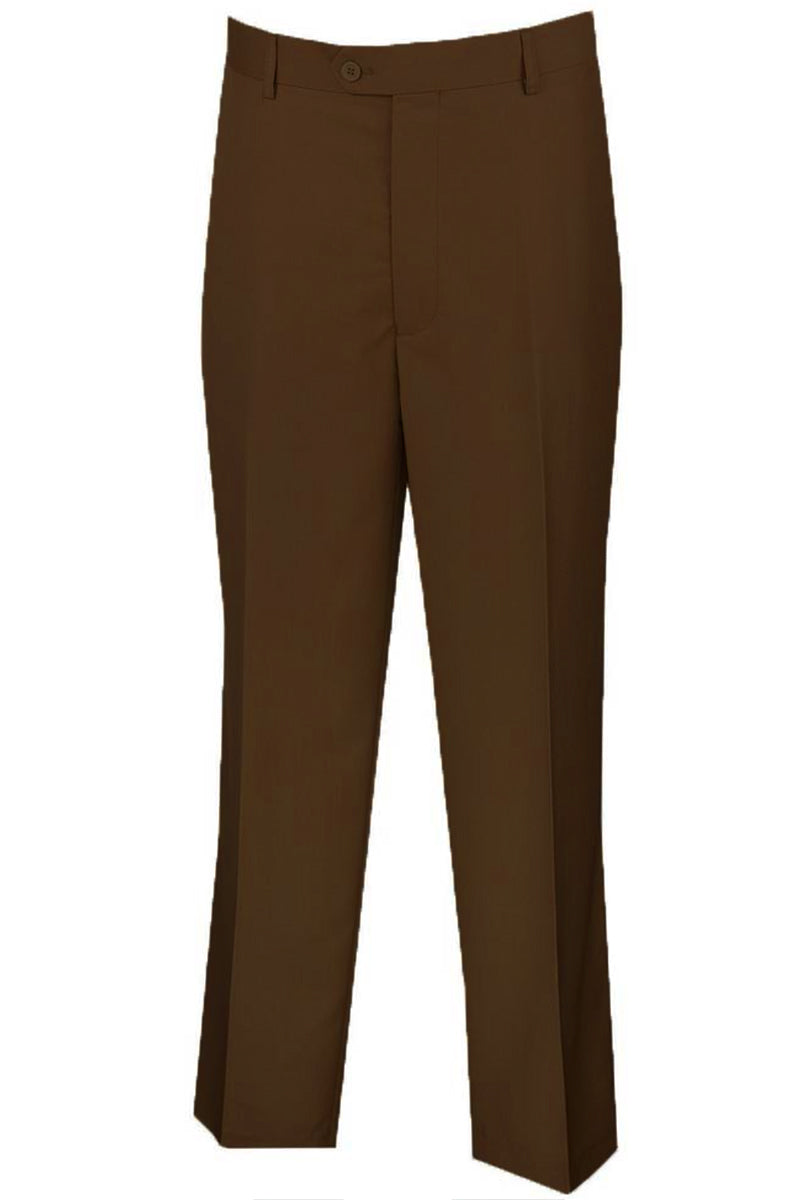 "Wool Feel Men's Regular Fit Dress Pants - Flat Front in Brown" - 30Wx30L