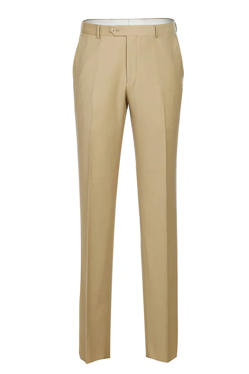 "Tan Slim Fit Wool Suit for Men - Basic Two Button with Optional Vest" - 50 Long