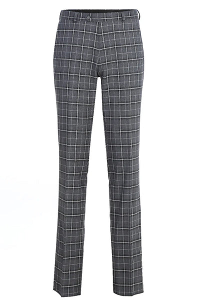 "Charcoal Grey Slim Fit Two Button Men's Suit - Bold Windowpane Plaid"
