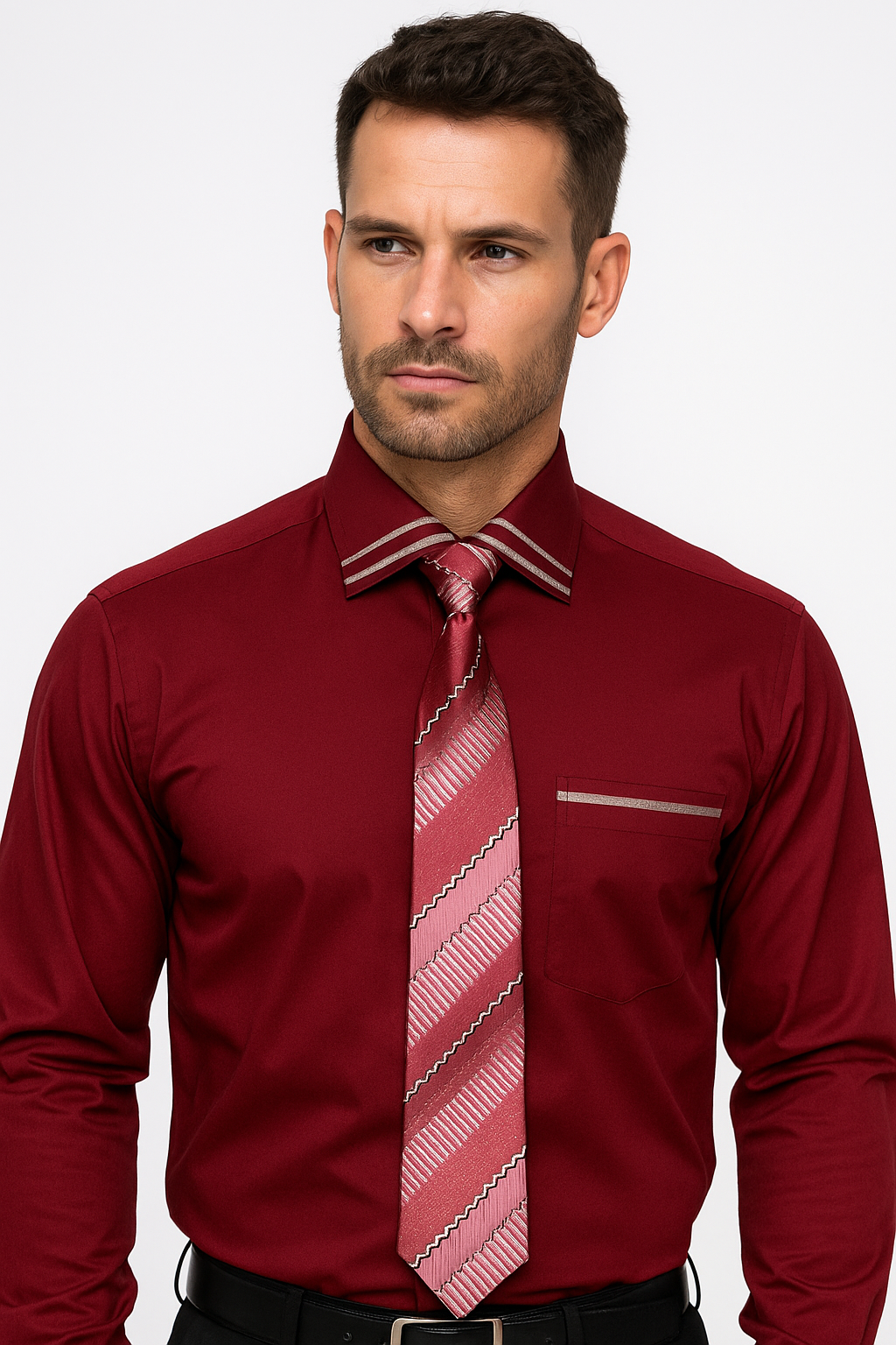 French Cuff With Tie And Handkerchief Style Multi-Color Men's Dress Shirt - Medium 15.5” Neck / 34-35” Sleeve