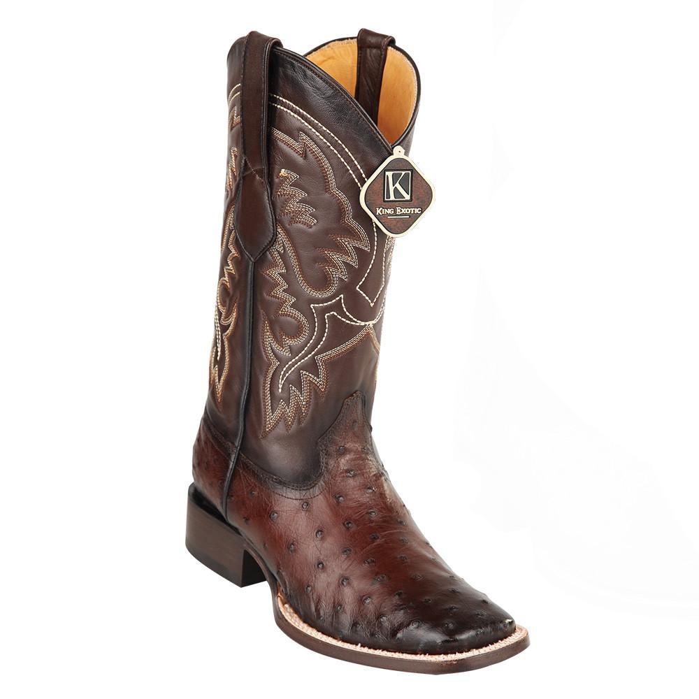 King Exotic Men's Ostrich Square Toe Boots - Black