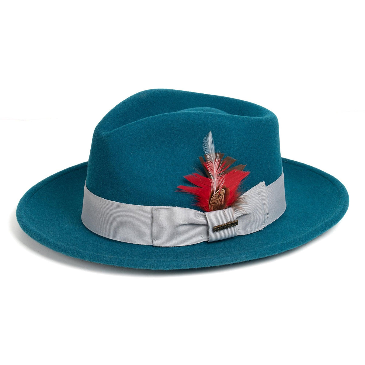 Gangster 100% Australian Wool Crushable Mens Fedora Hat - Removable Feather Gangster Look Brimmed Mens Fedora Hat