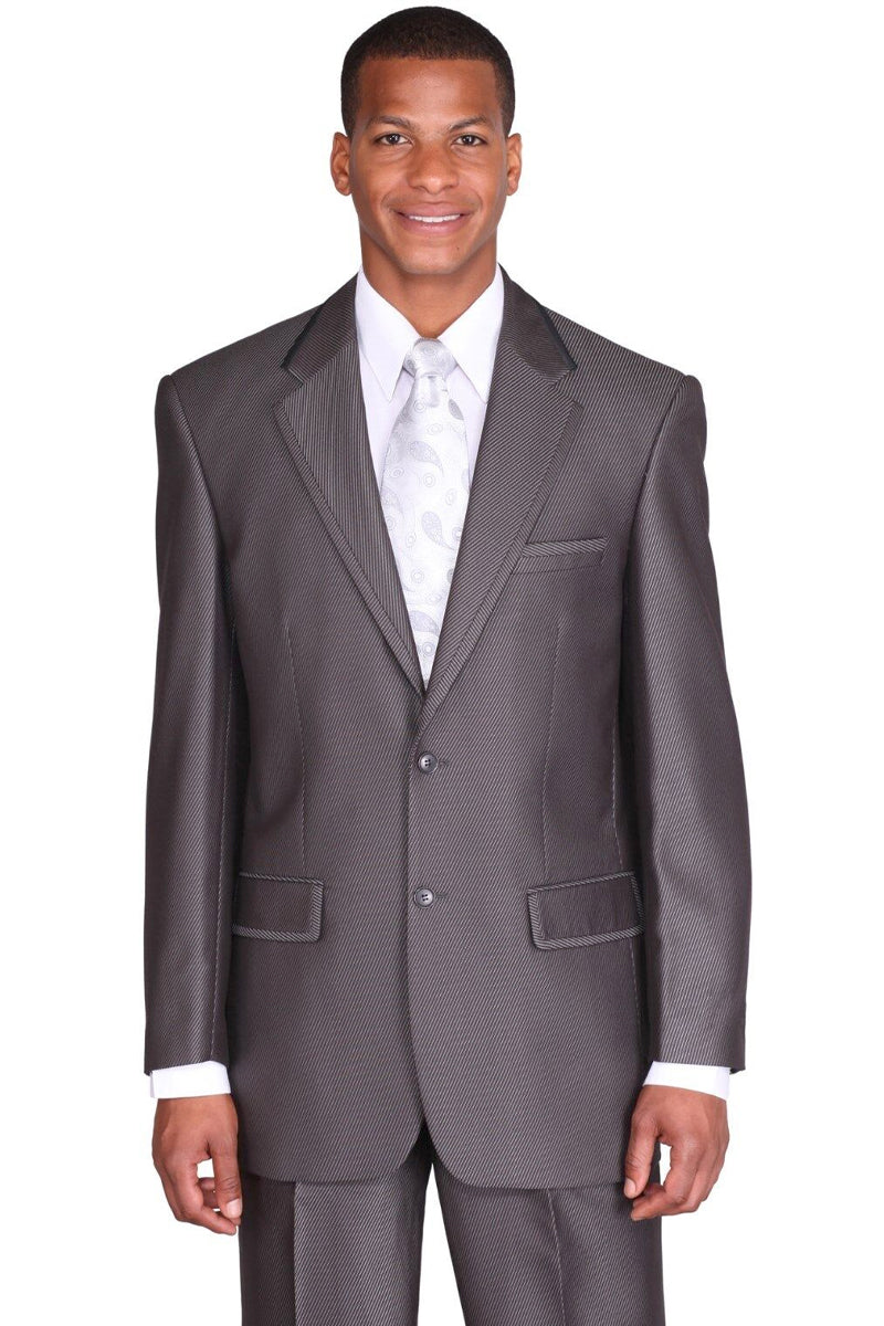 "Sharkskin Charcoal Grey Suit - Men's 2 Button Diagonal Shiny"