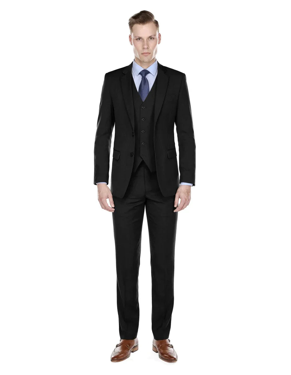 Affordable Groomsmen Suits Mens Modern Fit Vested Suit Black - Black