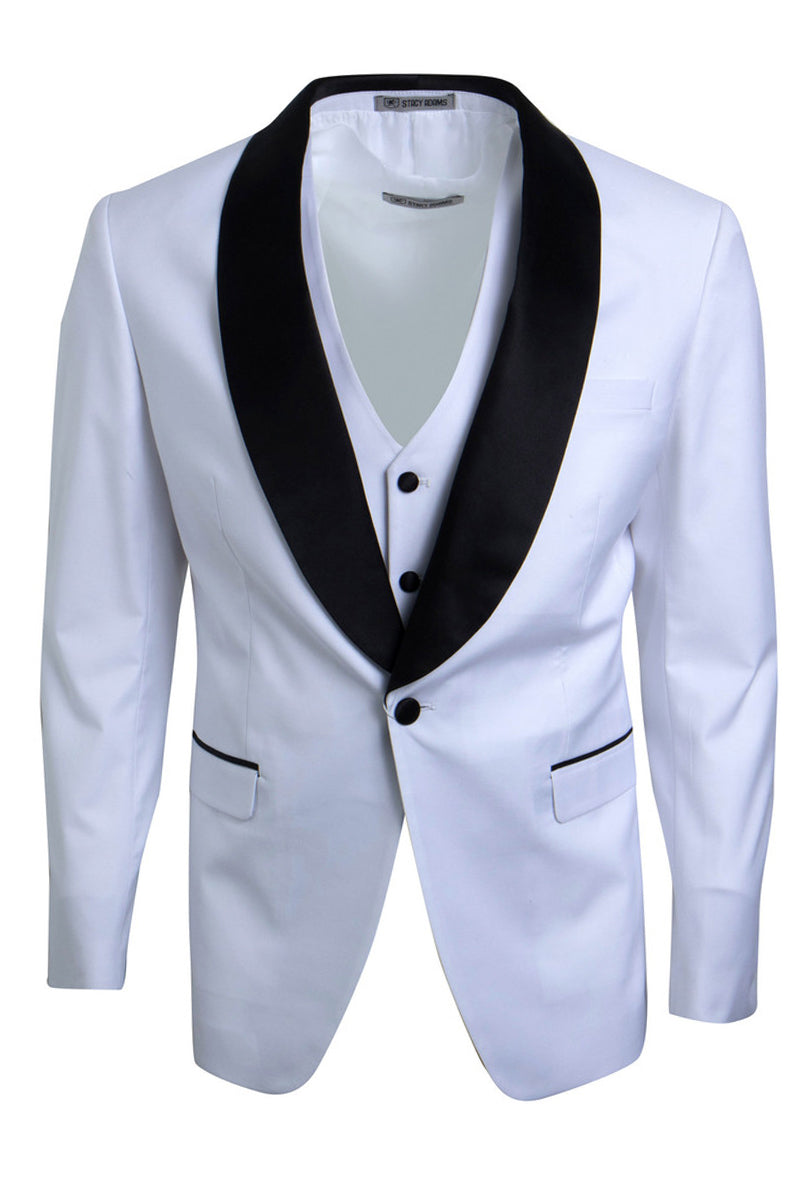 "Stacy Adams Suit Men's White One Button Vested Shawl Lapel Tuxedo"