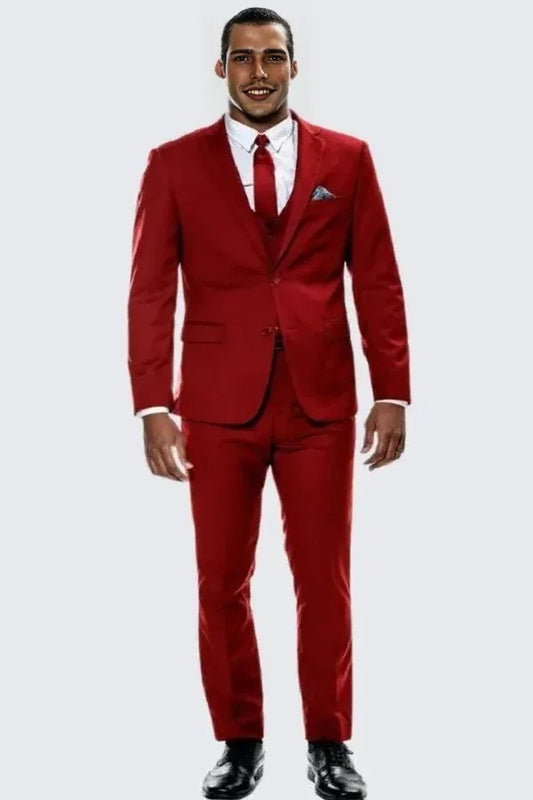 Red Skinny Fit Suit Three Piece Set - Separates -Red Prom 2025 Suits