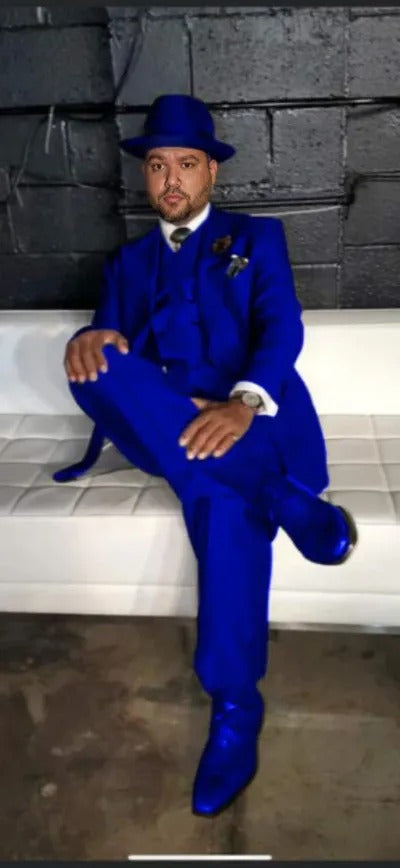 Wide Leg Suits - Classic Fit Suits - Athletic Fit Suits One Button Vested Suits - Wool Royal Suits blue suit - 38 Short Jacket+32 Waist Adjustable 28to34)(Height: 5 4 to5 7 )(Neck  15-16.5)S-M)