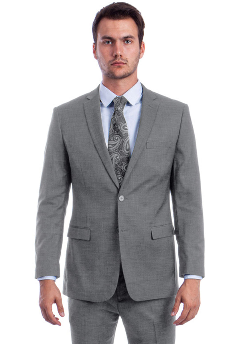 "Modern Fit Men's Summer Suit - Two Button Linen Look, Light Grey"