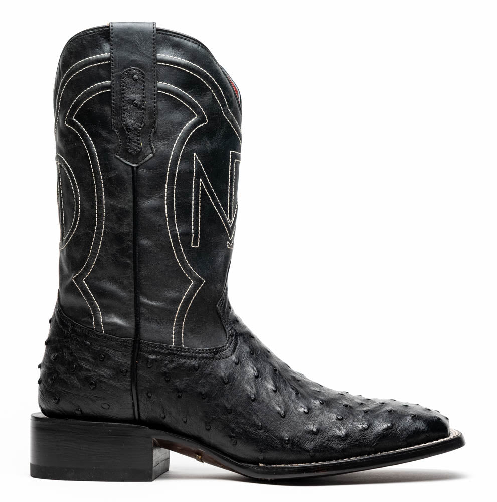 Marco Di Milano Alabama Black Ostrich Quill Square Toe Cowboy Boots - 7